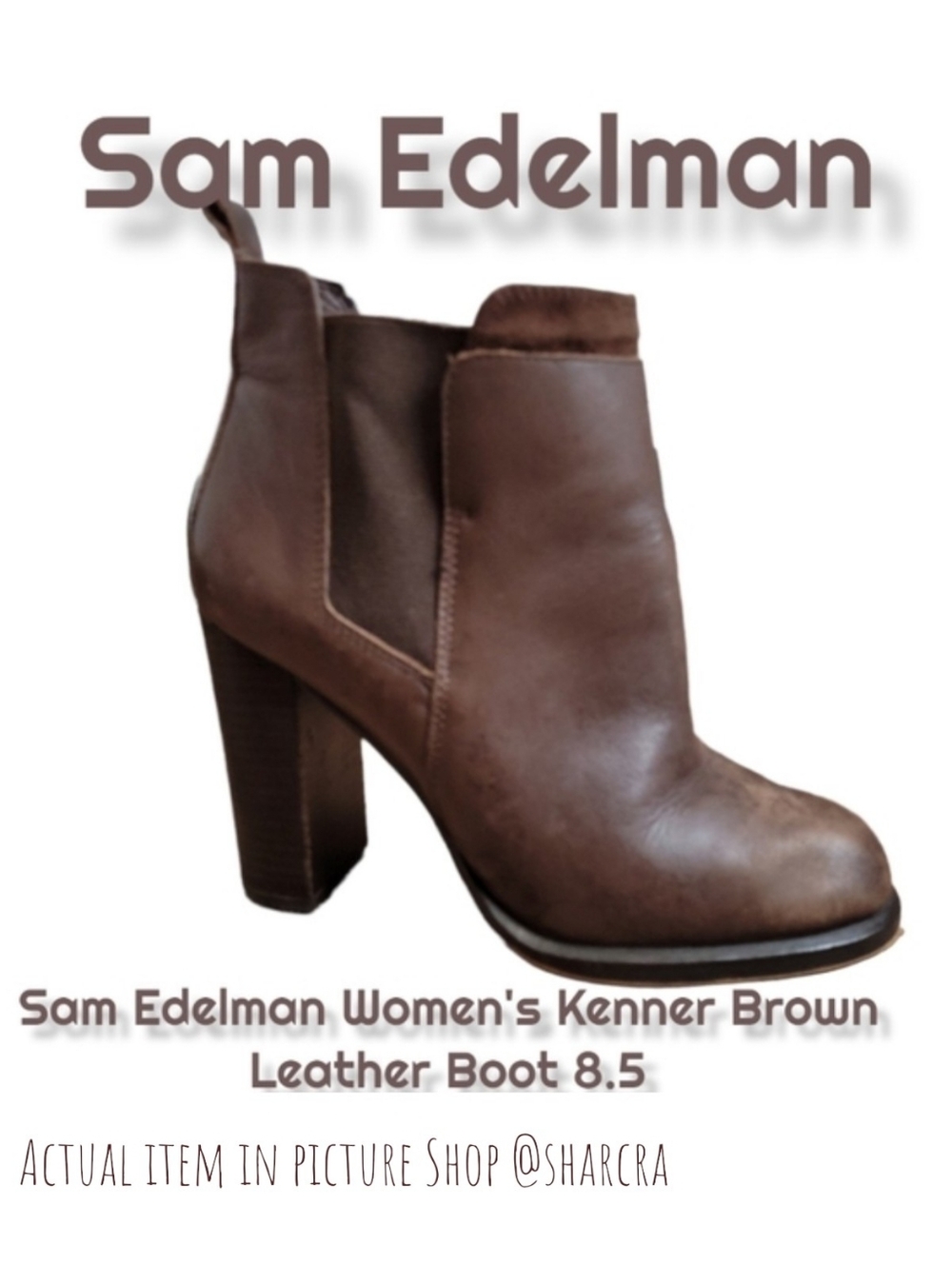 SAM EDELMAN Women's Kenner Chelsea boots Leather Block Heel ankle Brown 8.5